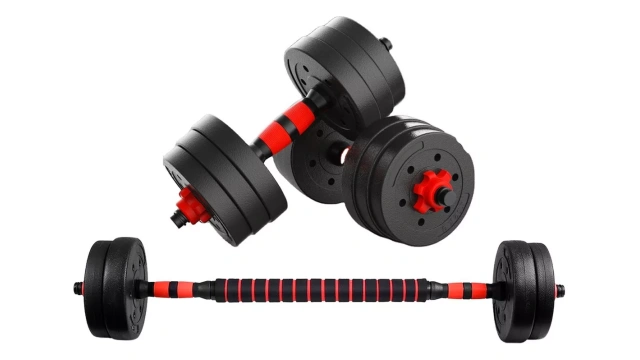 Kit Mancuernas Ajustables 3 En 1 Barra Pesas Ejercicio 15kg Color Rojo/Negro